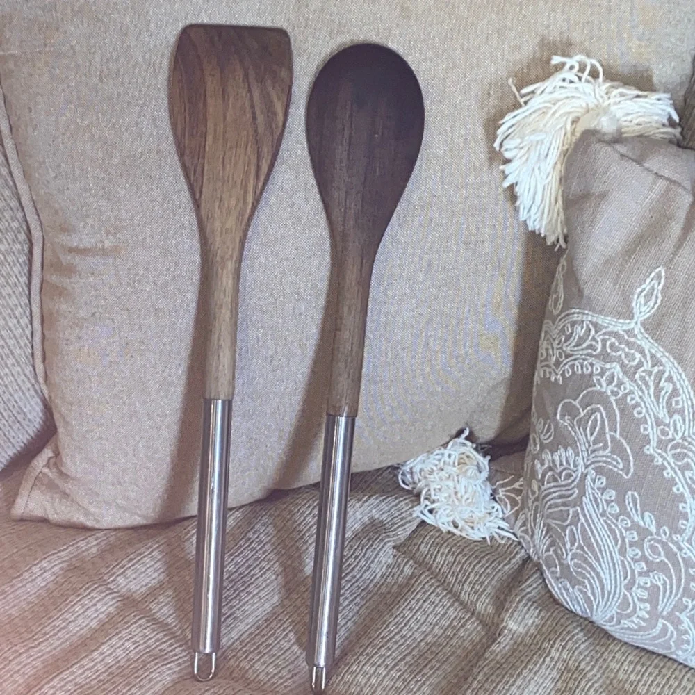 🤎EUC Wooden Spoon and Spatula Set with Stainless Handles - Brown